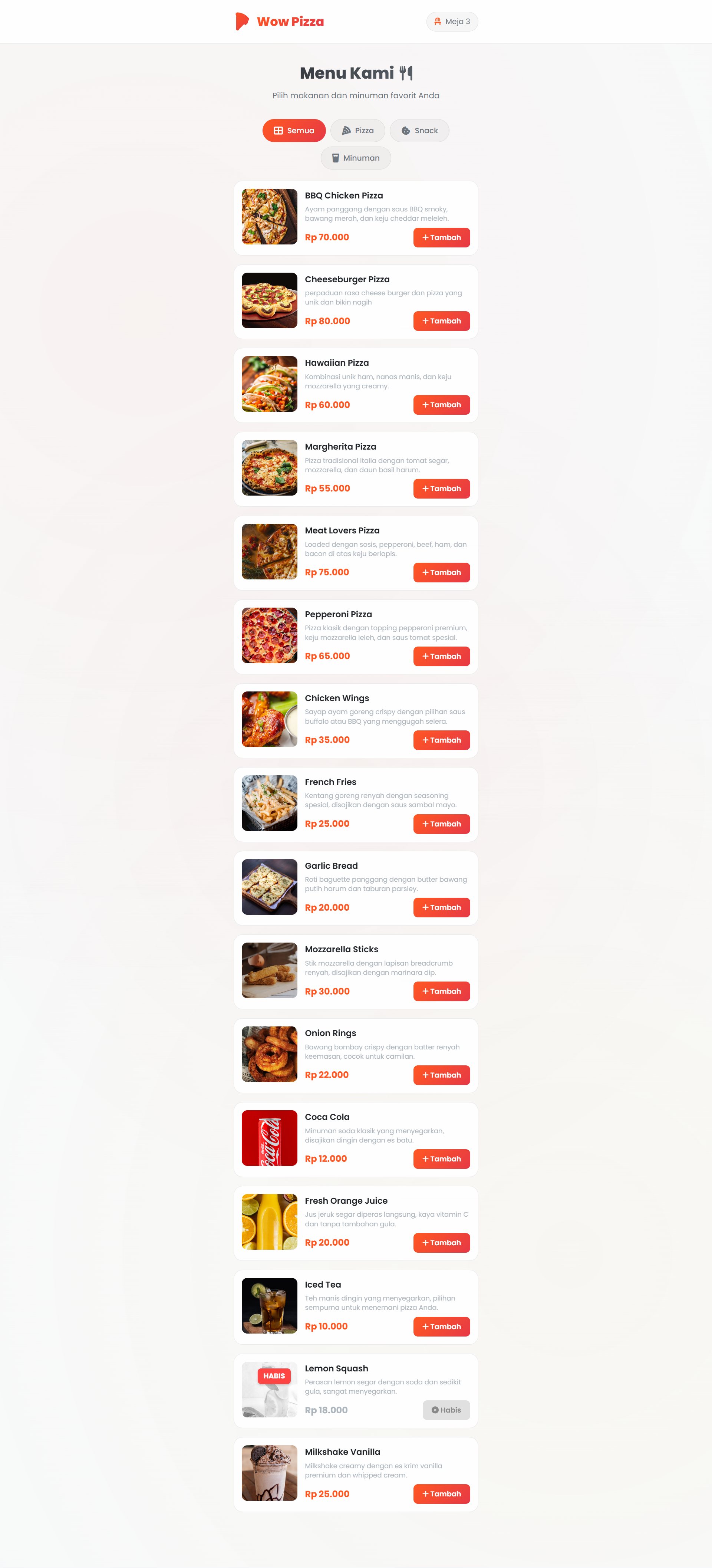 Wow Pizza - Sistem Pemesanan dan Admin